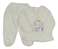 2set - Bílá chlupatá mikina se slonem + polodupky 