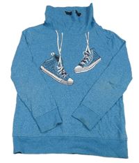 Modrá melírovaná mikina s botami a komínovým límcem Yigga