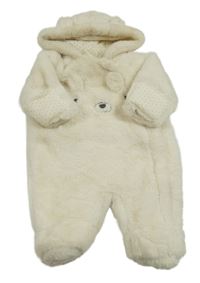 Smetanová kožešinová zateplená kombinéza s medvídkem a kapucí Nutmeg