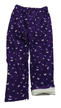 Fialové sametové zateplené tepláky s motýlky Topolino s