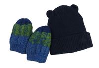 2set - Tmavomodrá čepice + modro-zelené rukavice 