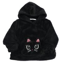 Černá chlupatá mikina s kočkou a kapucí H&M