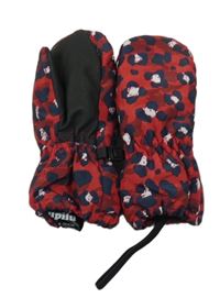 Červeno-tmavomodro-bílé vzorované šusťákové zimní palcové rukavice Lupilu