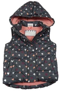 Šedá šusťáková zateplená vesta se srdíčky a kapucí Topolino