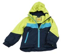 Tmavomodro-limetková šusťáková zimní bunda s kapucí Lupilu