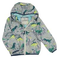 Modrá melírovaná šusťáková jarní bunda s dinosaury a kapucí M&S