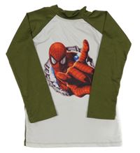 Khaki-bílé sportovní triko se Spider-manem 