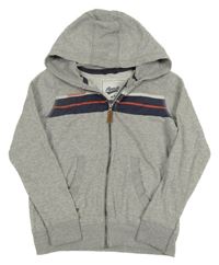 Šedá melírovaná propínací mikina s proužky a kapucí Pepperts