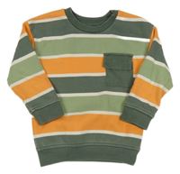 Khaki-oranžovo-bílá pruhovaná mikina s kapsou Nutmeg