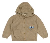 Béžový melírovaný propínací svetr s balonky a kapucí Lupilu