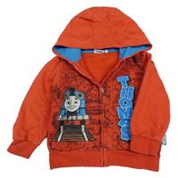 Červená propínací mikina s Thomasem a kapucí 