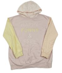 Světlerůžovo-broskvovo-žlutá mikina s nápisem a kapucí Reserved