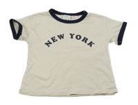 Smetanovo-tmavomodré tričko s nápisem Zara