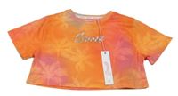 Nové - Oranžovo-růžové batikované crop tričko Sonneti