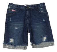 Tmavomodré riflové kraťasy s prošoupáním a kamínky US Jeans 