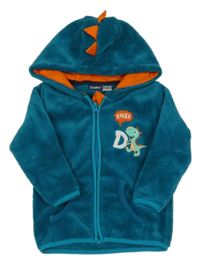 Tmavozelená chlupatá propínací mikina s dinosaurem a kapucí Lupilu