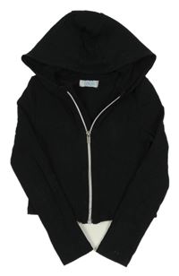 Černá žebrovaná propínací crop mikina s kapucí Primark