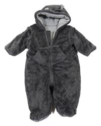 Šedá chlupatá zateplená kombinéza s kapucí Mothercare