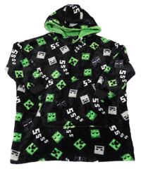 Černá chlupatá oversize mikina Minecraft s kapucí