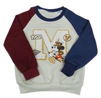 Šedo-tmavomodro-vínová mikina s Mickeym Disney 
