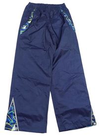 Tmavomodré šusťákové nepromokavé kalhoty se vzorem X-MAIL