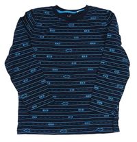 Tmavomodro-modré pruhované triko s auty Topolino