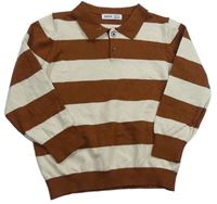Hnědo-smetanový pruhovaný svetr s límečkem SHEIN