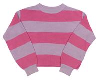 Růžovo-světlefialový pruhovaný pletený oversize crop svetr H&M
