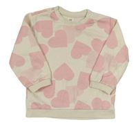 Smetanová mikina se světlerůžovými srdíčky H&M