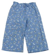 Modré mačkané paper bag culottes kalhoty s kytičkami PRIMARK