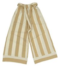 Hnědo-smetanové pruhované wide leg kalhoty s páskem C&A