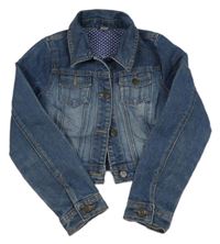 Modrá riflová crop bunda s límečkem TU