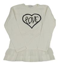 Bílé mikinotriko se srdíčkem s nápisem s perlami a tylovými volánky Barmy