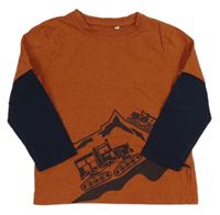 Medovo-tmavomodré melírované triko s rolbami Topolino