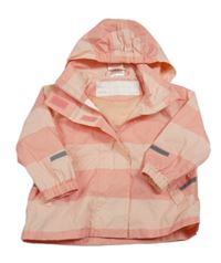 Korálovo-světlebroskvová pruhovaná šusťáková jarní bunda s ukrývací kapucí impidimpi