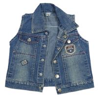 Modrá riflová crop vesta s nášivkami 