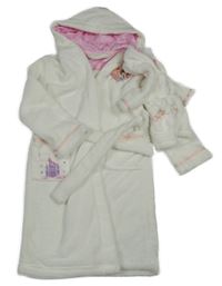 Nové - 2Set - Bílý plyšový župan s princeznami a kapucí + župánek na panenky