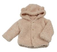 Světlerůžová huňatá podšitá bunda s kapucí s oušky George