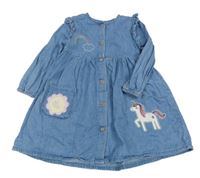 Světlemodré riflové propínací šaty s jednorožcem a duhou F&F