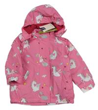 Nové - růžová šusťáková jarní bunda s jednorožci a odepínací kapucí Tchibo