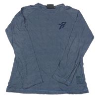 Tmavomodrošedé melírované triko s číslem a nápisy GARCIA