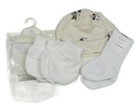 Nové - 4Set - 1x - Smetanová čepice s Minnie H&M + 2x - Bílé rukavice Next + 1x - žebrované ponožky 