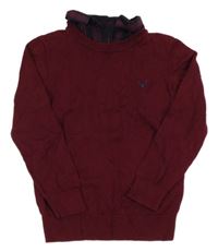 Vínový svetr s výšivkou a všitou košilí St. Bernard