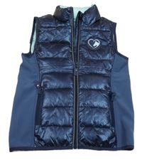 Tmavomodrá metalická prošívaná šusťákovo/softshellová funkčnízateplená vesta s nášivkou crane