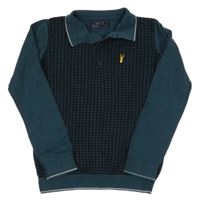 Tmavopetrolejovo/tmavomodrý vzorovaný svetr s nášivkou a límečkem Next