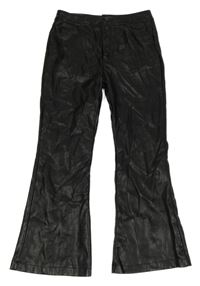 Černé flare koženkové kalhoty 