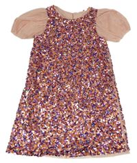 Světlerůžovo-starorůžové tylové flitrové šat H&M