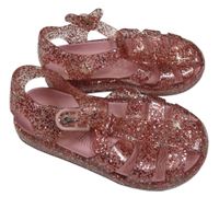 Nové - růžové třpytivé gumové sandály F&F vel. 26