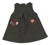 Tmavošedé melírované šaty s lízátky 