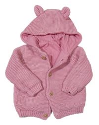 Růžový propínací podšiitý svetr s kapucí s oušky M&S